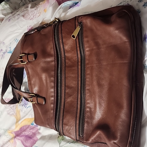 Fossil Explorer Large Brown Leather Fold over Messenger Tote Crossbody Bag - Picture 2 of 9